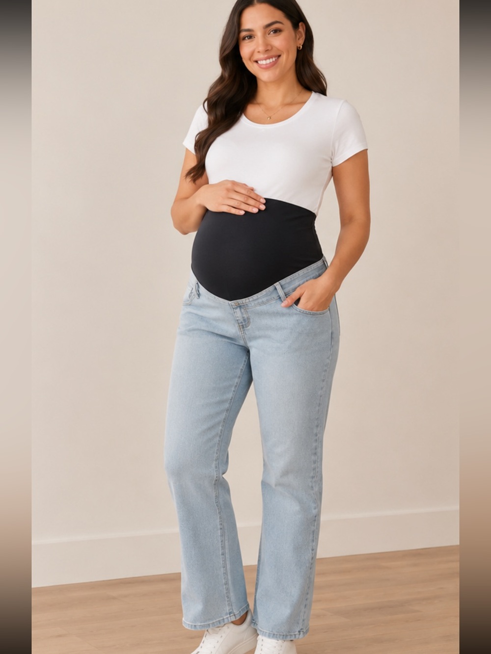 Isabel Light Wash Maternity Jeans with Black Belly Panel